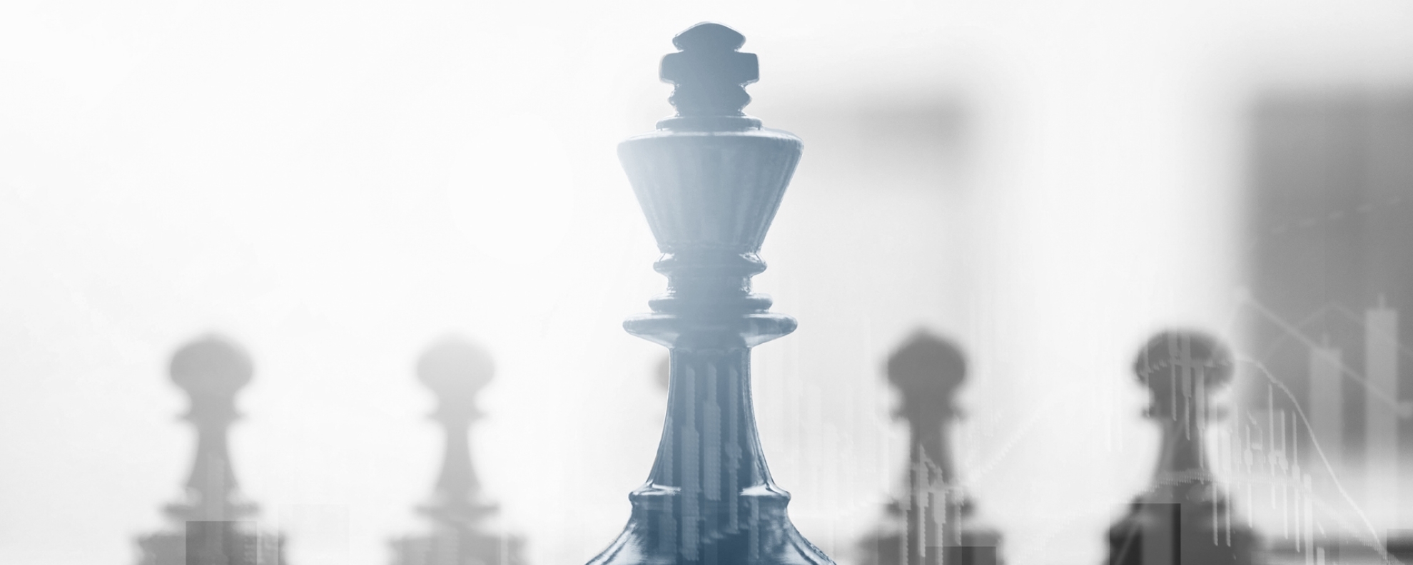Strategy concept- Chess pieces, center piece in blue